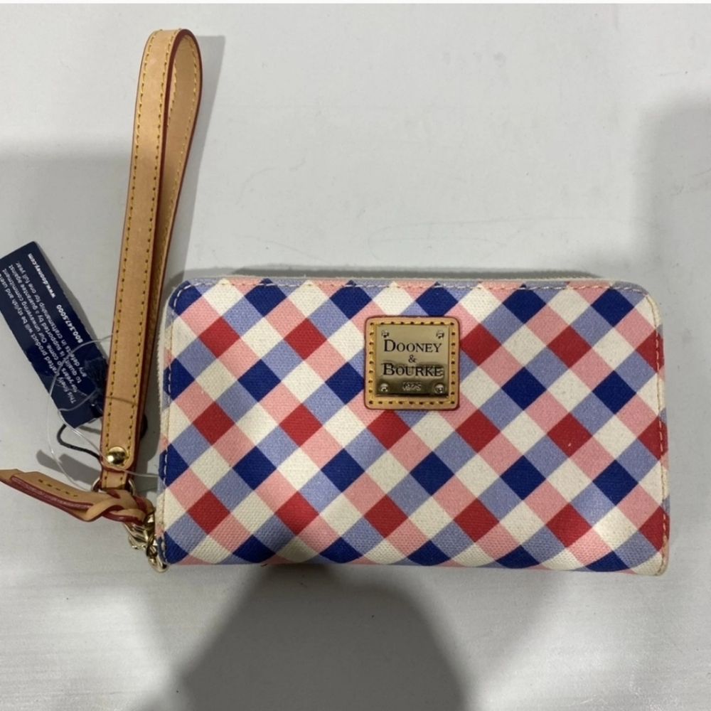 Dooney & Bourke Red and Blue Wallet with Gingham Pattern
